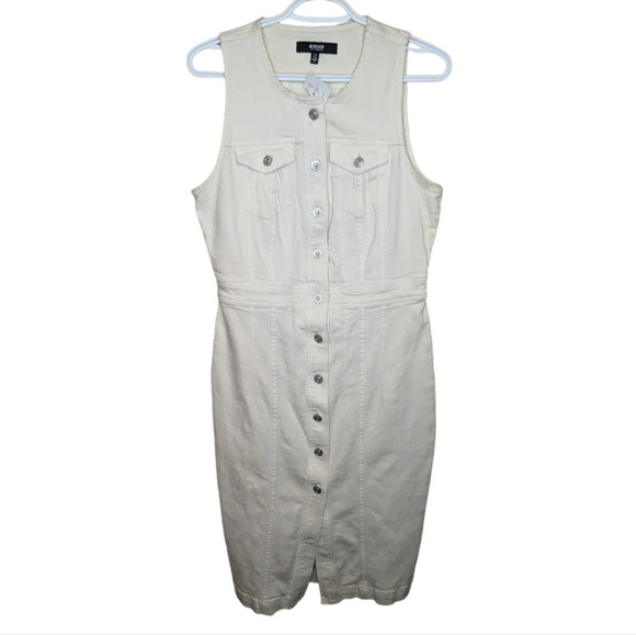 NWT Hudson Women's Cut In Denim Dress Button Down White Sleeveless Knee Length L - Picture 2 of 10